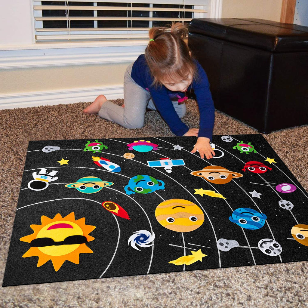 Felt Board for Kids, Wall-Mounted Zoo or Space Scene