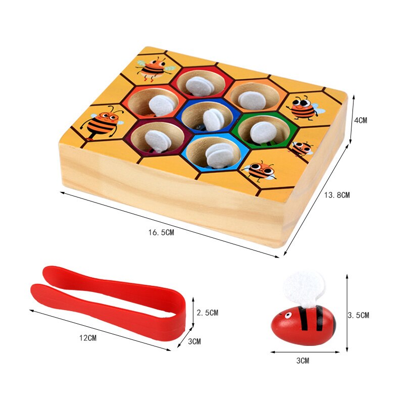 Bee Sorting Game with Wooden Tweezers & Colorful Hives