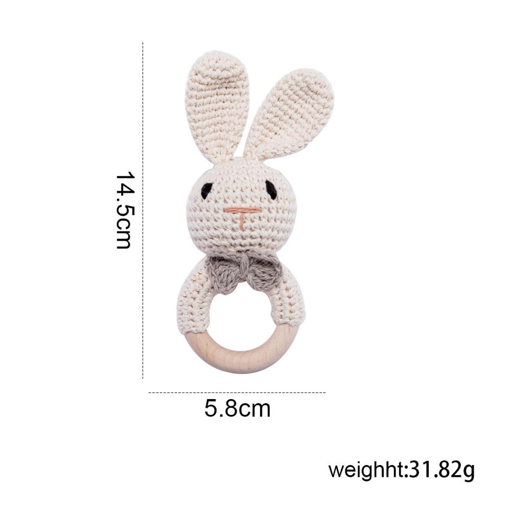 Crochet Baby Teether with Wooden Ring and Animal Design