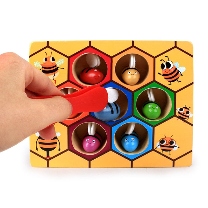Bee Sorting Game with Wooden Tweezers & Colorful Hives