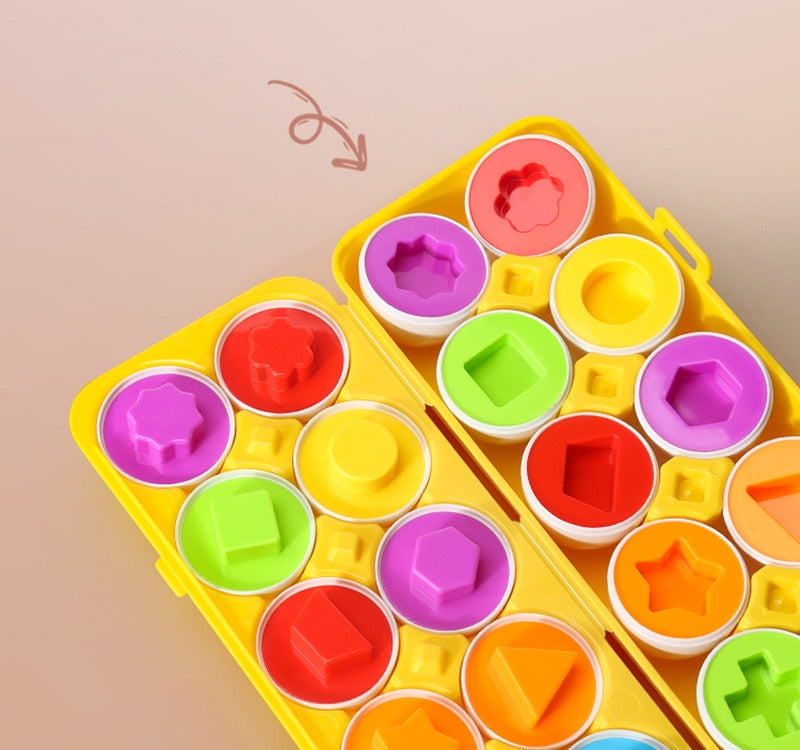 Shape Sorting Eggs Matching Game with Storage Carton