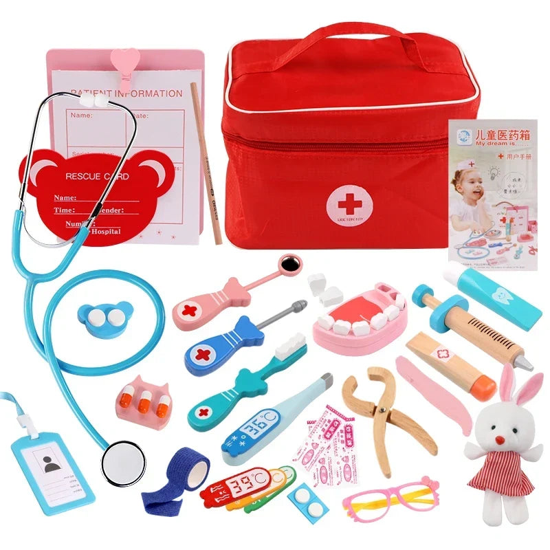 Wooden Doctor Kit with 26 Pretend Play Medical Tools