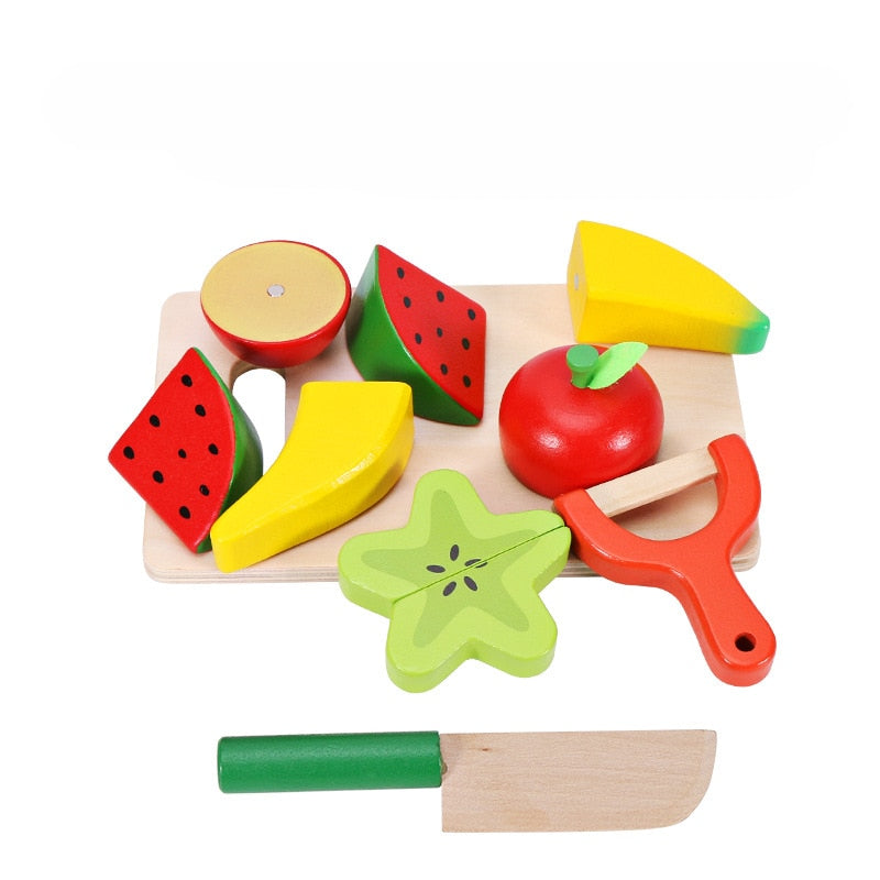 Wooden Cutting Toy Set with Fruits and Vegetables