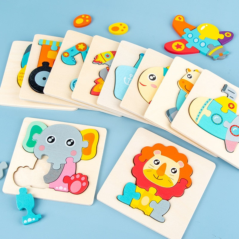 Wooden Animal Puzzle Set, 6 Montessori Toddler Puzzles
