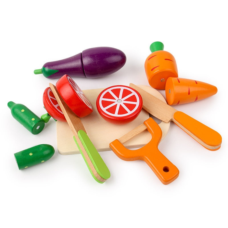 Wooden Cutting Toy Set with Fruits and Vegetables