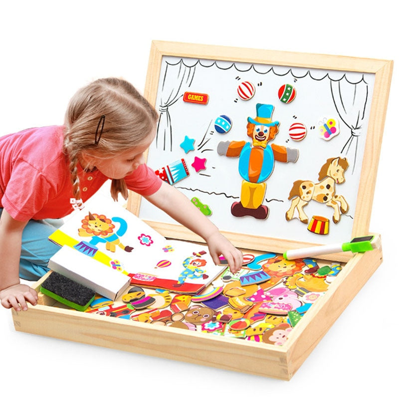 Magnetic Puzzle Board with Drawing Surface and Storage