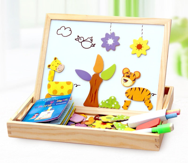 Magnetic Puzzle Board with Drawing Surface and Storage