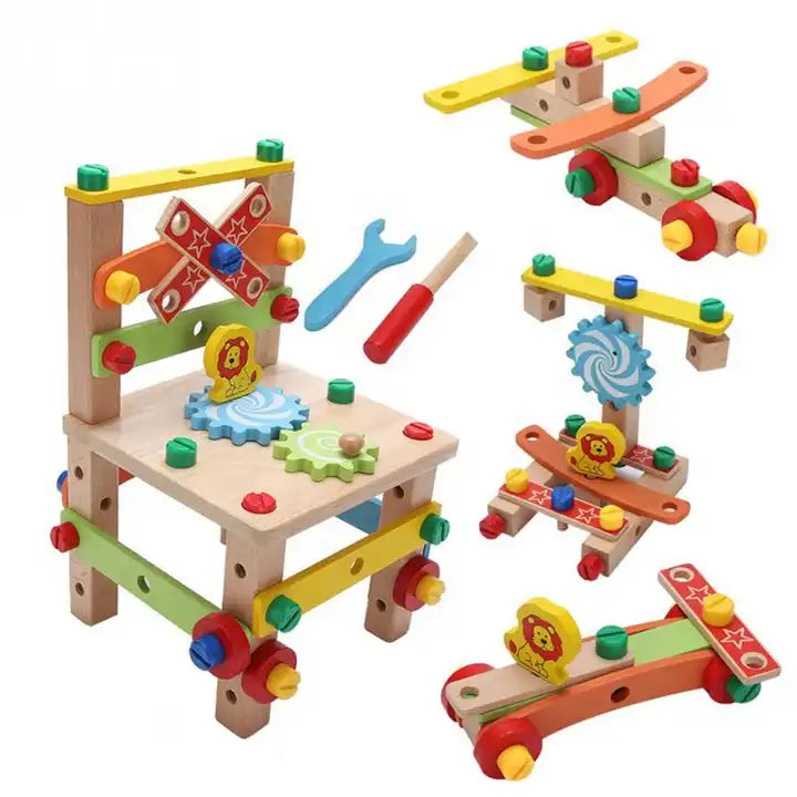 Wooden Construction Toy with Chair Building Project