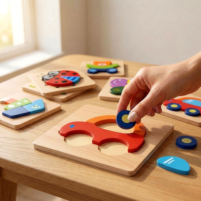 Wooden Owl Puzzle Set with Night Sky Theme