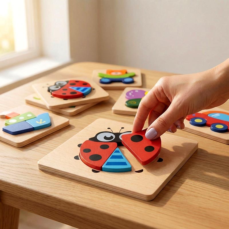 Wooden Owl Puzzle Set with Night Sky Theme