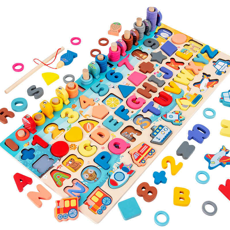 Montessori Counting Board with Numbers, Shapes & Fishing Rod