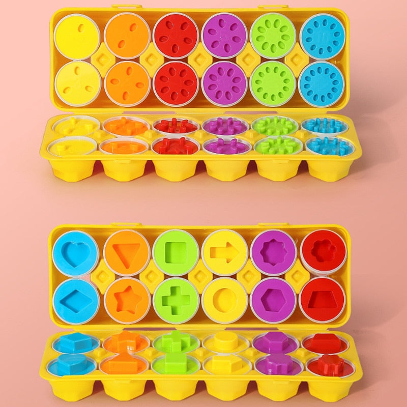 Shape Sorting Eggs Matching Game with Storage Carton
