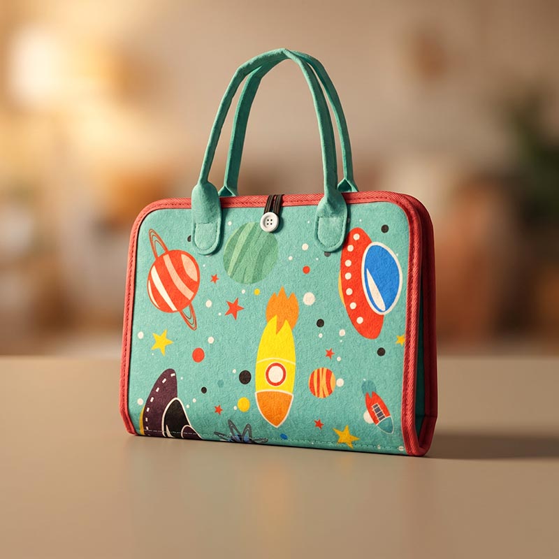 Felt Activity Bag with Space Theme and 8 Pages