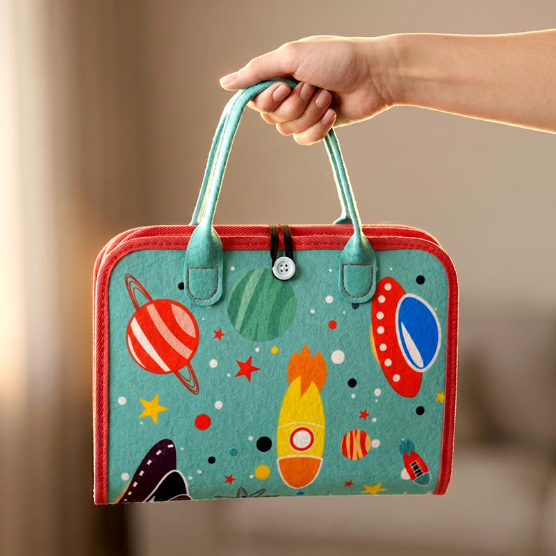 Felt Activity Bag with Space Theme and 8 Pages