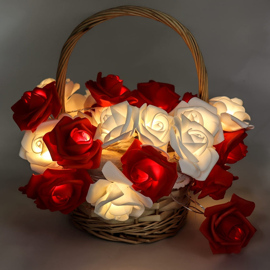 Fairy Lights Rose Flower Basket Battery Powered