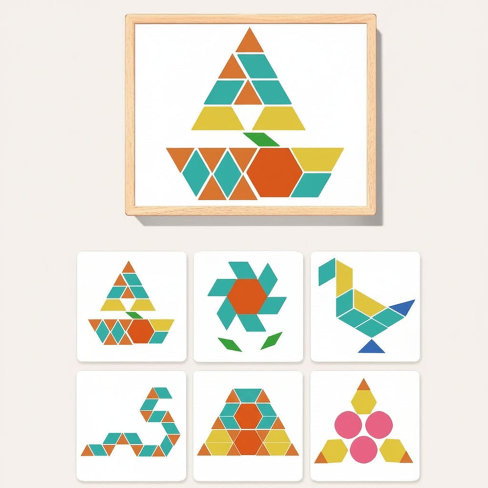 Magnetic Puzzle Wooden Pattern Blocks Educational STEM Toy Set