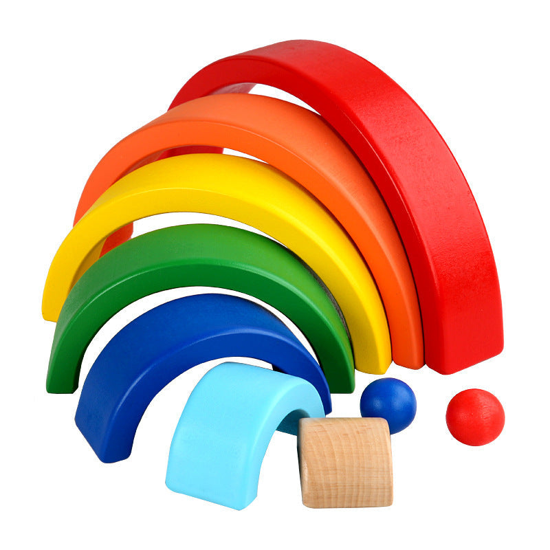 Wooden Rainbow Stacker, 7-Arch Montessori Nesting Toy