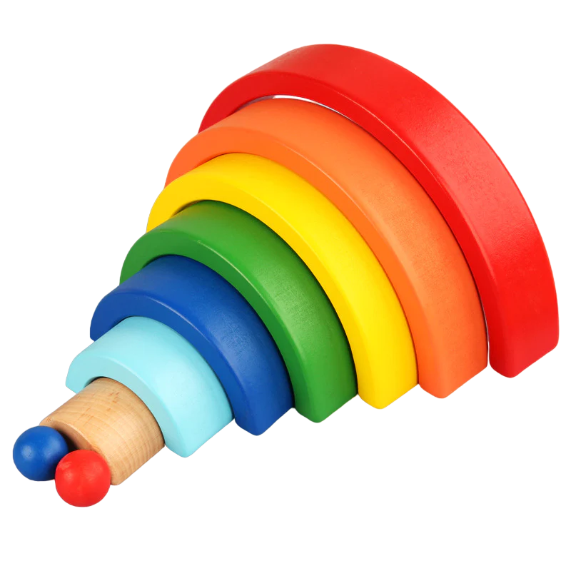 Wooden Rainbow Stacker, 7-Arch Montessori Nesting Toy