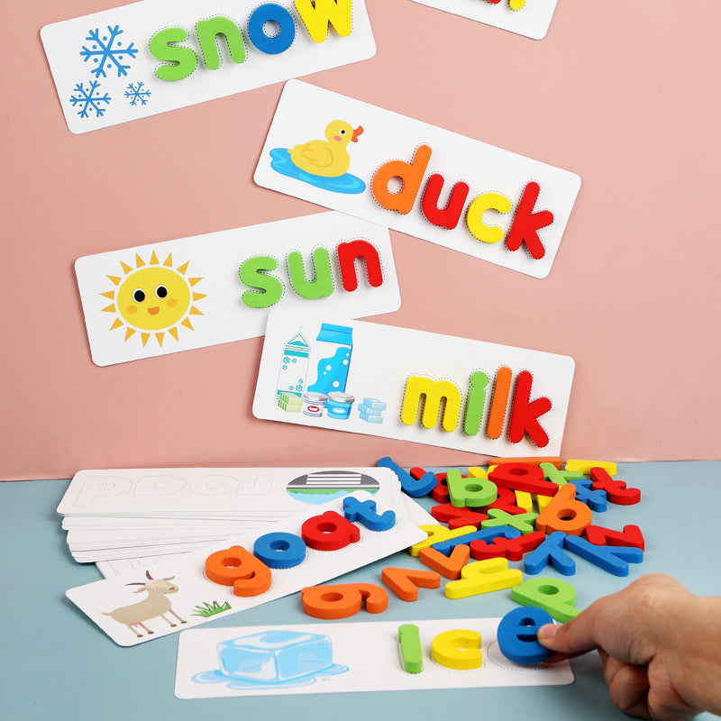 Alphabet Spelling Game with Wooden Letters and Picture Cards