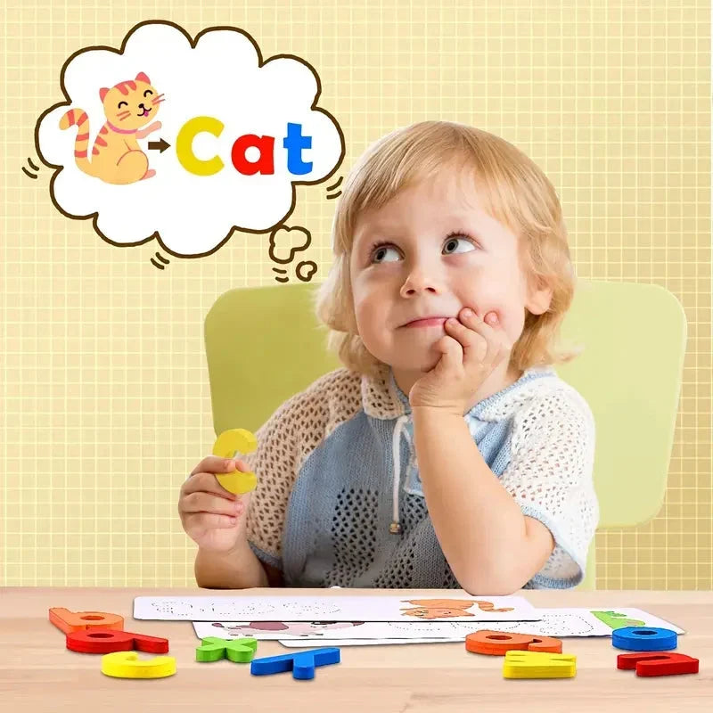 Alphabet Spelling Game with Wooden Letters and Picture Cards