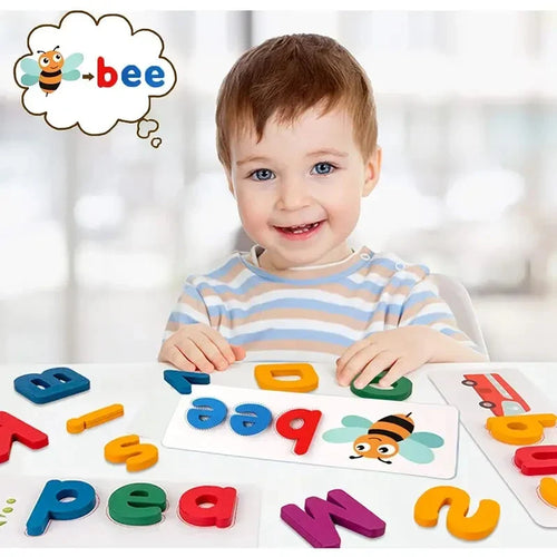 Alphabet Spelling Game with Wooden Letters and Picture Cards