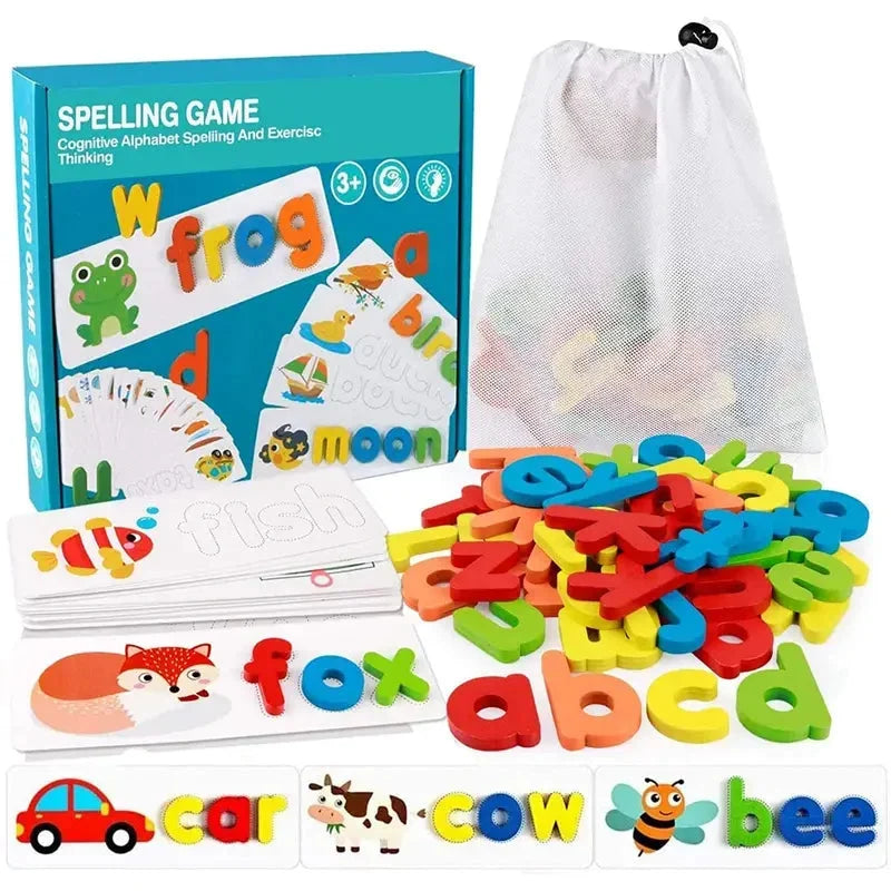 Alphabet Spelling Game with Wooden Letters and Picture Cards