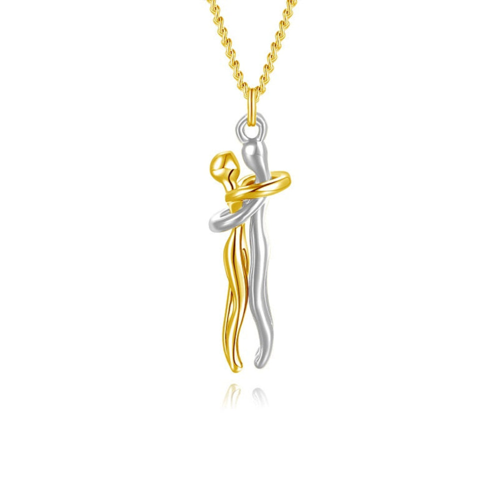 Necklace Abstract Couple Hug Pendant Stainless Steel Gift