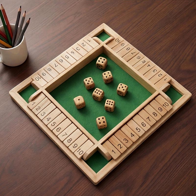 Dice Math Game with Wooden Board and Number Tiles