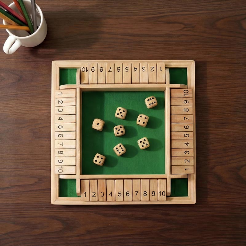 Dice Math Game with Wooden Board and Number Tiles