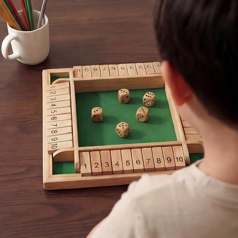 Dice Math Game with Wooden Board and Number Tiles