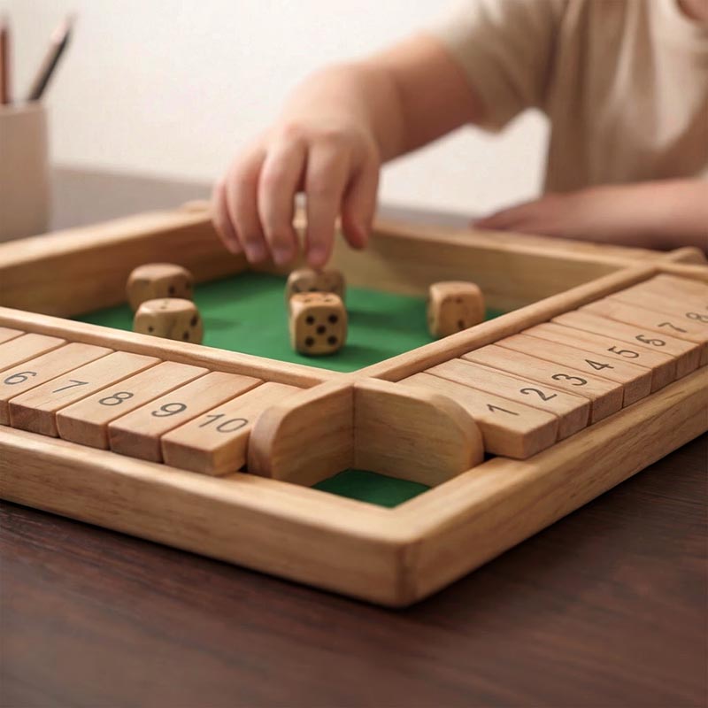 Dice Math Game with Wooden Board and Number Tiles