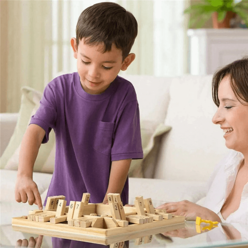 Dice Math Game with Wooden Board and Number Tiles