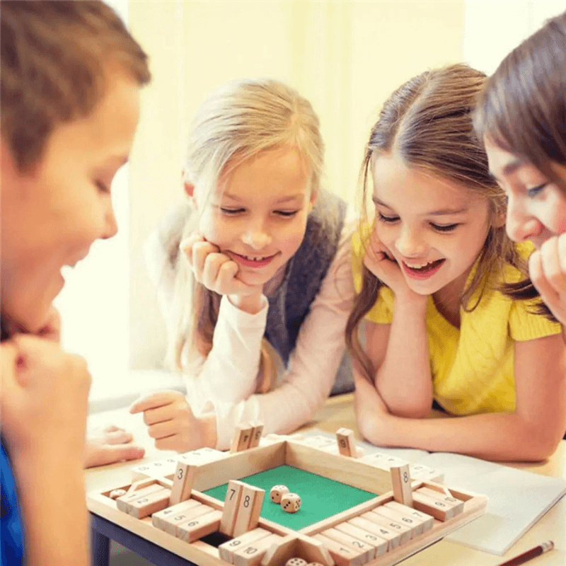 Dice Math Game with Wooden Board and Number Tiles