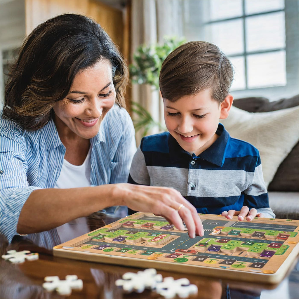 Magnetic Alphabet Maze with Parking Lot Theme