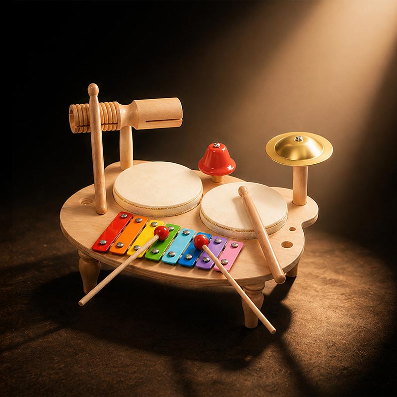 Wooden Percussion Set with Xylophone and Drums