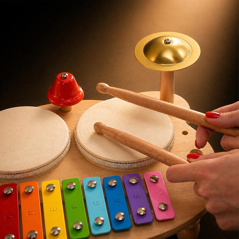 Wooden Percussion Set with Xylophone and Drums