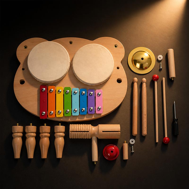 Wooden Percussion Set with Xylophone and Drums