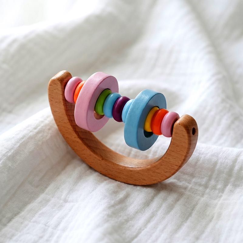 Wooden Baby Rattles Set with Crochet Giraffe Teether