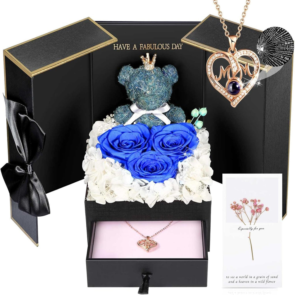 Rose Box Eternity Roses Bear Necklace Jewelry Gift