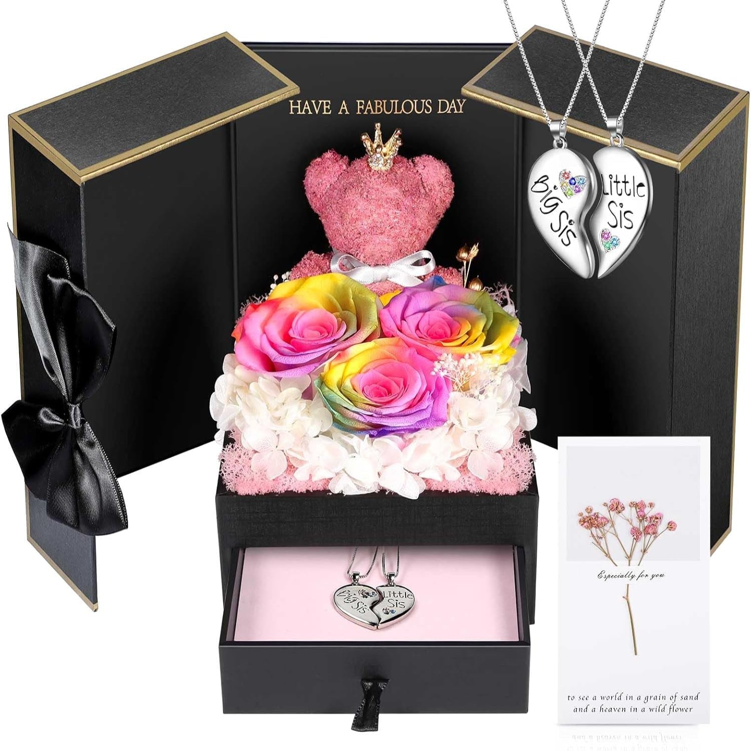 Rose Box Eternity Roses Bear Necklace Jewelry Gift