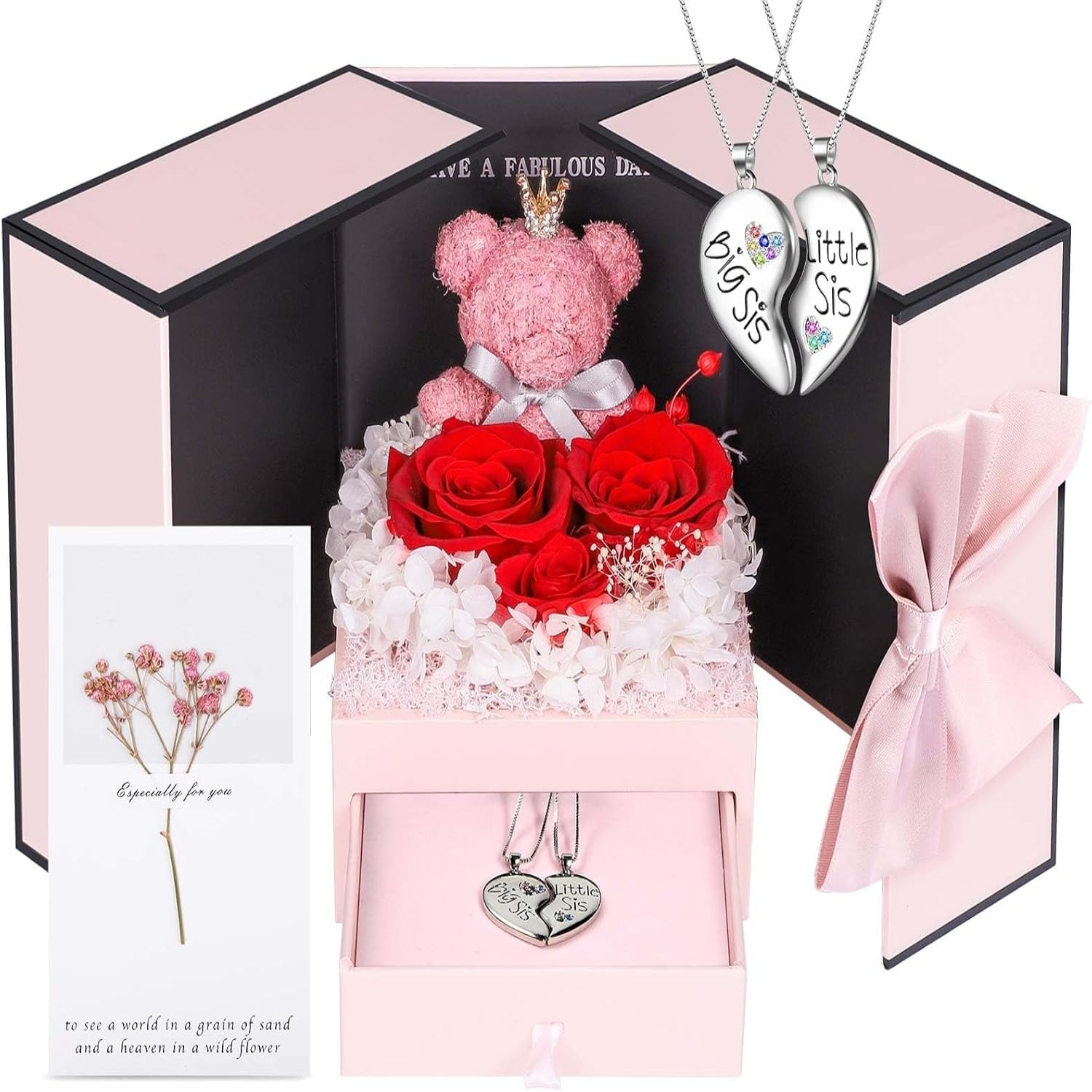 Rose Box Eternity Roses Bear Necklace Jewelry Gift
