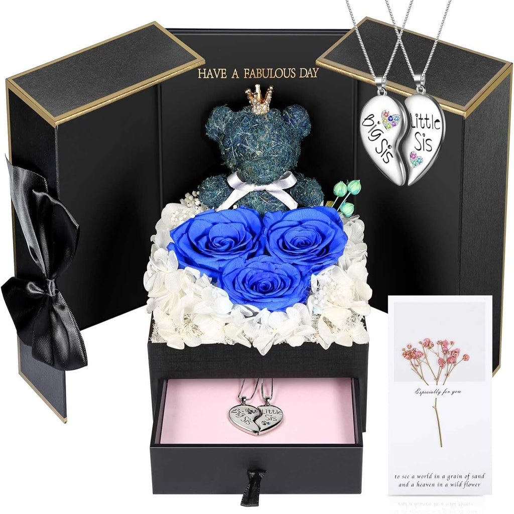 Rose Box Eternity Roses Bear Necklace Jewelry Gift