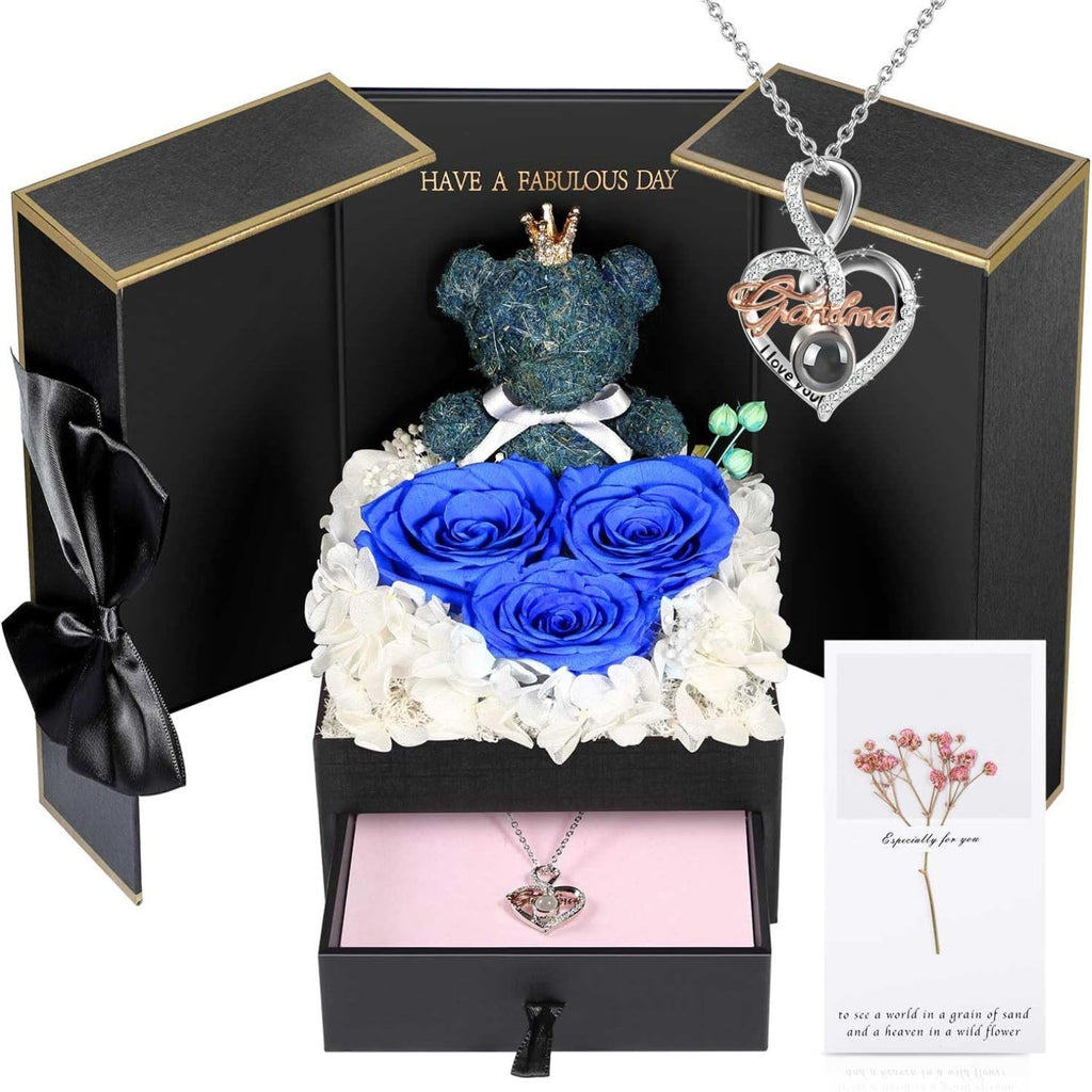 Rose Box Eternity Roses Bear Necklace Jewelry Gift