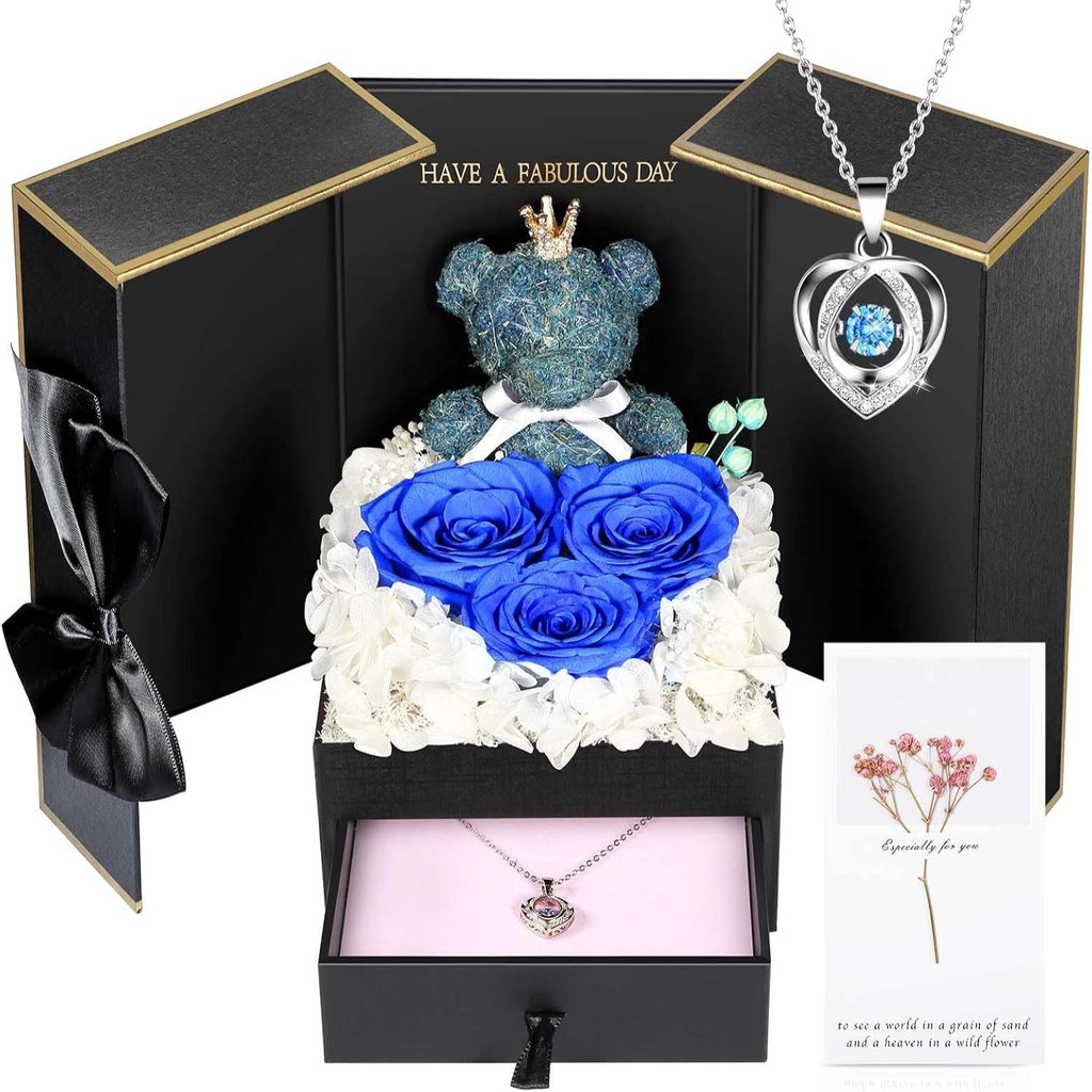 Rose Box Eternity Roses Bear Necklace Jewelry Gift