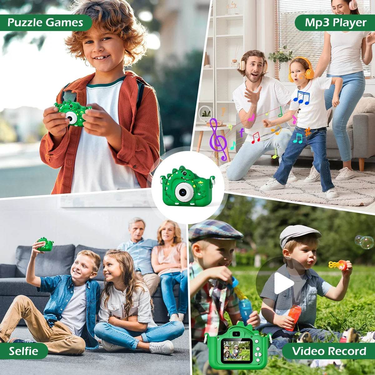 Kids Digital Camera with Dinosaur Design and 32GB Card