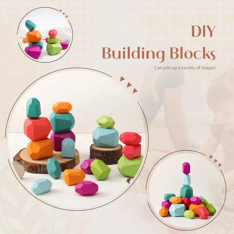 Wooden Stacking Stones Set, 18 Colorful Balance Pieces