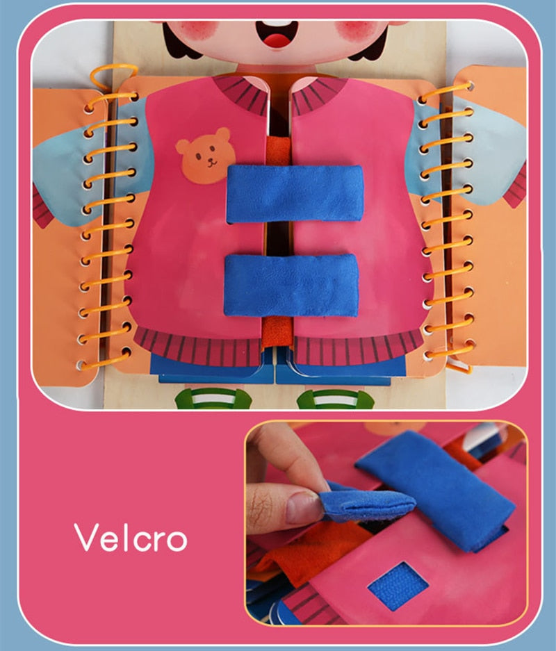 Montessori Busy Board Book, Dress-Up Skills Learning