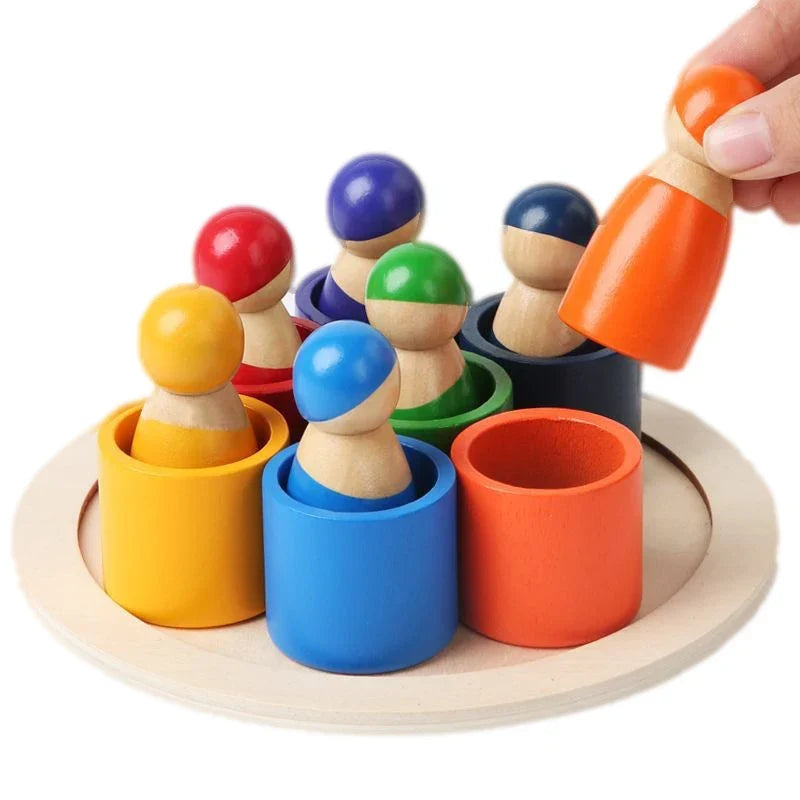 Rainbow Sorting Toy with 7 Wooden Pegs and Cups