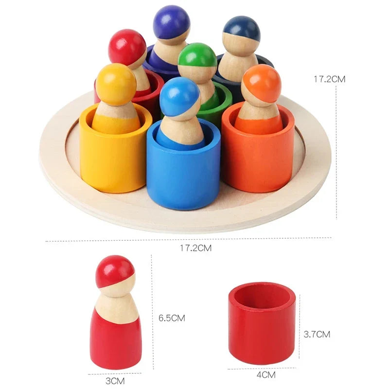 Rainbow Sorting Toy with 7 Wooden Pegs and Cups