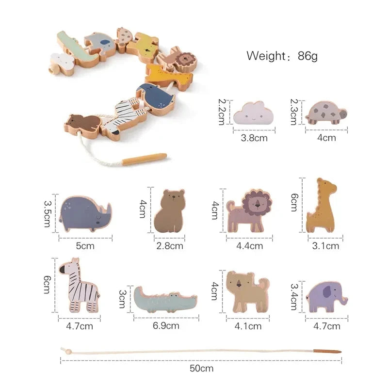 Wooden Lacing Toy Dinosaur Shape for Fine Motor Skills